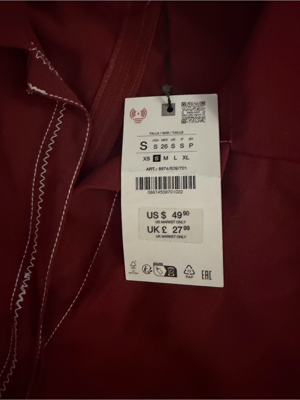 Zara Red Oversized Button-Front Top - Picture 8 of 12